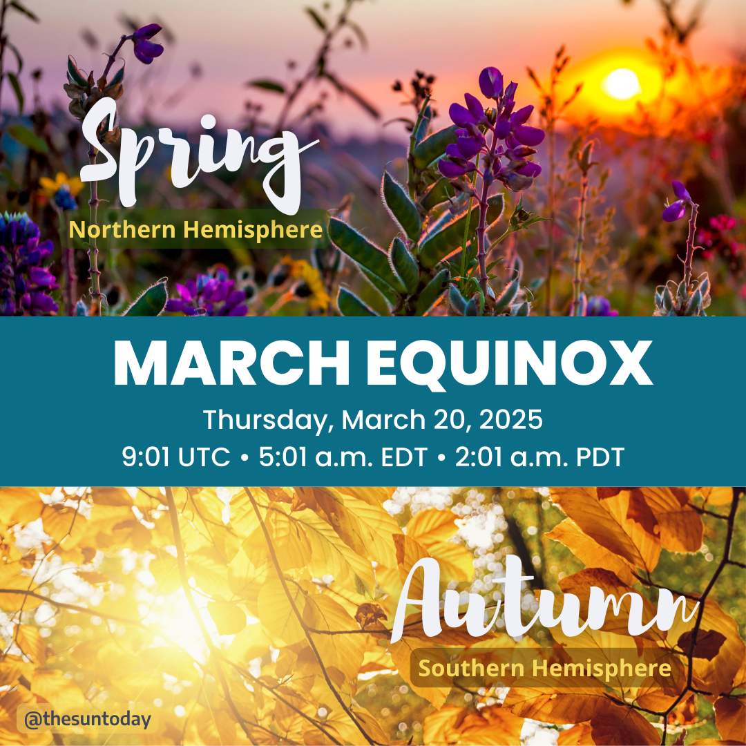 The 2025 March Equinox happens on Thursday, March 20, 2025, at 9:01 UTC • 5:01 a.m. EDT • 2:01 a.m. PDT